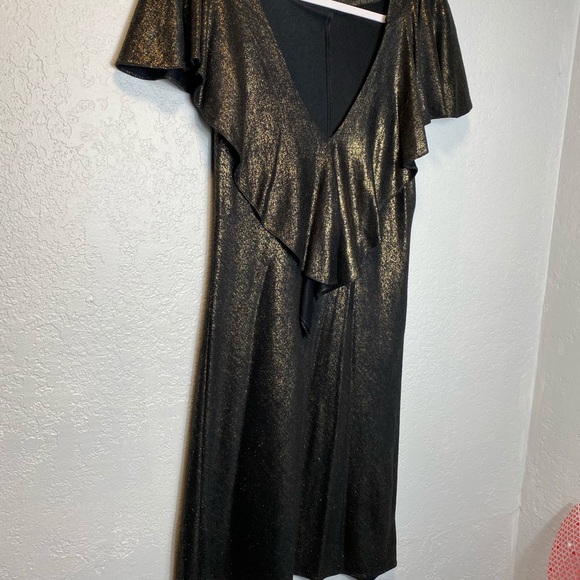 Bensoni Dress Gold Metalic Ruffle Detail Sz 2 - Picture 4 of 8